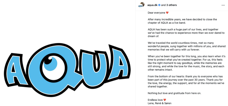 Aqua social post to announce split