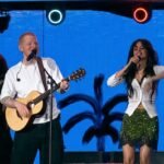 Ed Sheeran and Camilla Cabello on stage